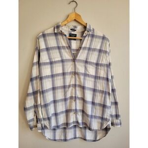 Abercrombie & Fitch Boyfriend Flannel Shirt Blue White Plaid Cotton Womens M